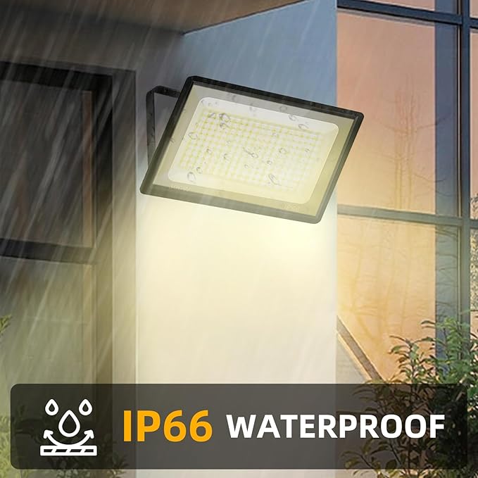 2 Pack 300W Warm White Led Flood Lights Outdoor3000K Super Bright 36000LM Security Lights with PlugExterior IP66 Waterproof FloodLight for Yard Garden Playground Stadium