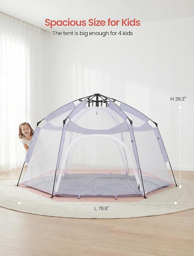 Portable Large Pop Up Kids Indoor Outdoor Tent with Canopy UV CoverThick Removable Floor for Sleeping Or Beach Shelter (Lilac)