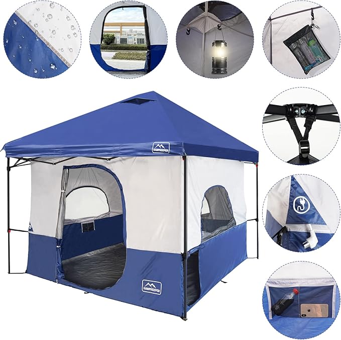 KAMPKEEPER Camping Inner Tent for Pop Up Canopy Converts 10'x10' Straight Leg Canopy into Camping Tent with 1 Dog Hole–Fully Vented Roof(TOP &amp Frame NOT Included) Navy Blue
