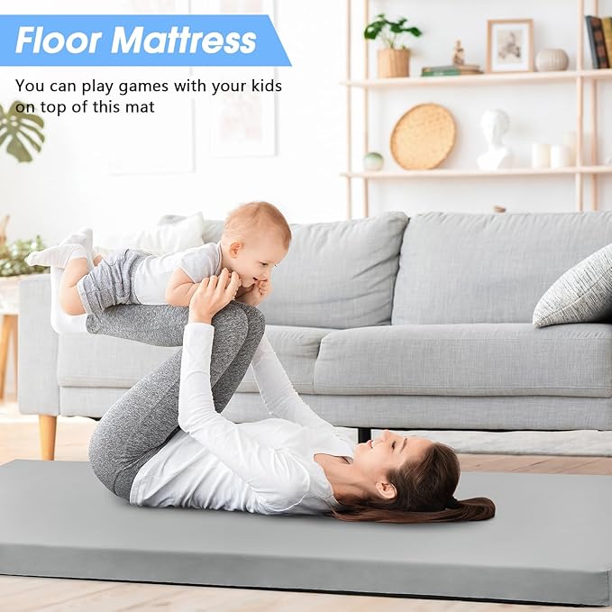 CYMULA Memory Foam Camping Mattress Pad3inch Sleeping Pad for CampingNon-Slip Bottom Floor Cot Car Mattress Bed with Retaining Portable Roll up Mattress Pad Mat for Travel Truck Guest Bed Tent
