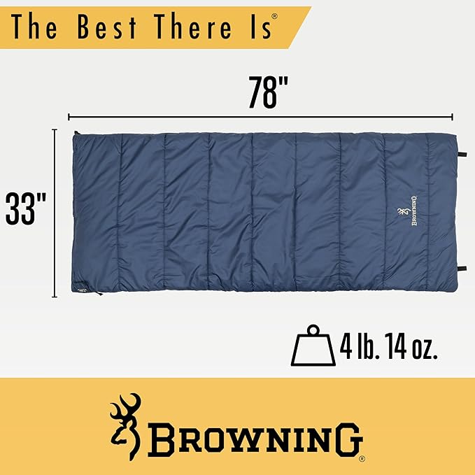 Browning Voyager 20° Rectangular Sleeping Bag – Cold Weather Camping Sleeping Bag with TechLoft Silver Insulation Water-Resistant Shell &amp Stuff Sack for Camping RV &amp Outdoor Travel