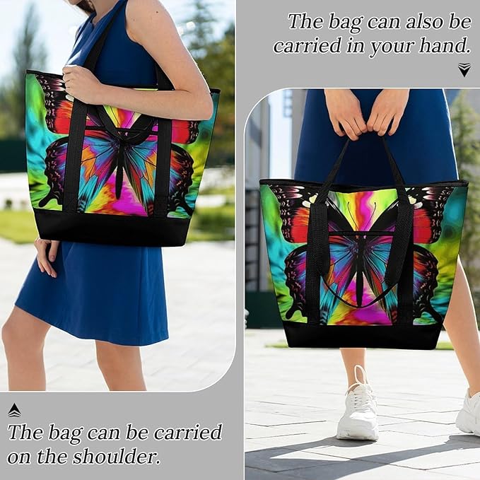 Insulated Shopping BagLarge Reusable Cooler Bags Colorful Butterfly Printed Foldable Shopping BagTravel Waterproof Shoulder Bag