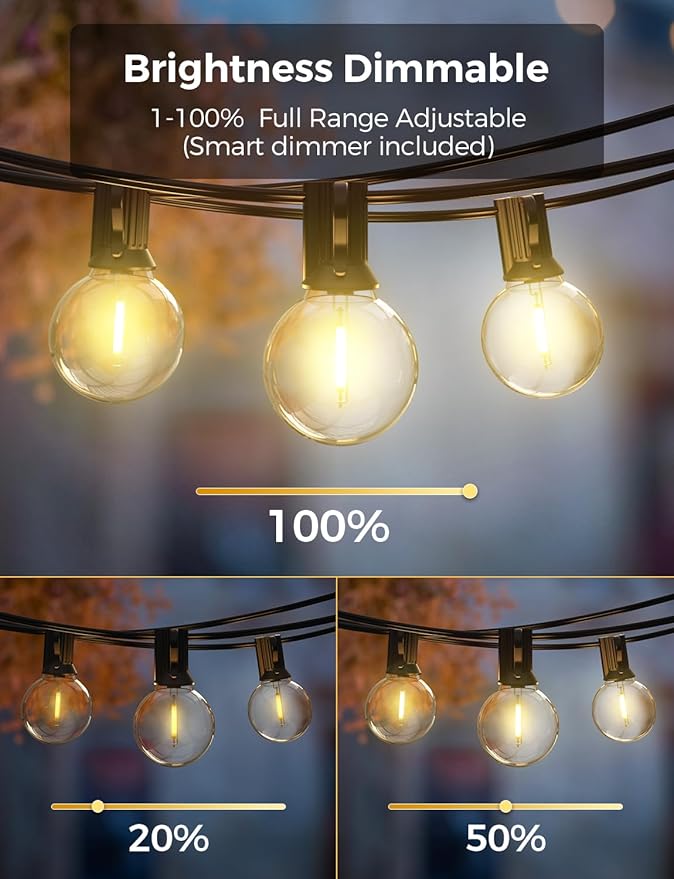 XMCOSY+ Smart Outdoor String Lights 150Ft G40 Globe Patio Lights with 75 LED Bulbs WiFi &amp APP Control Work with Alexa Extendable Waterproof Dimmable LED String Lights for Outside Porch Cafe