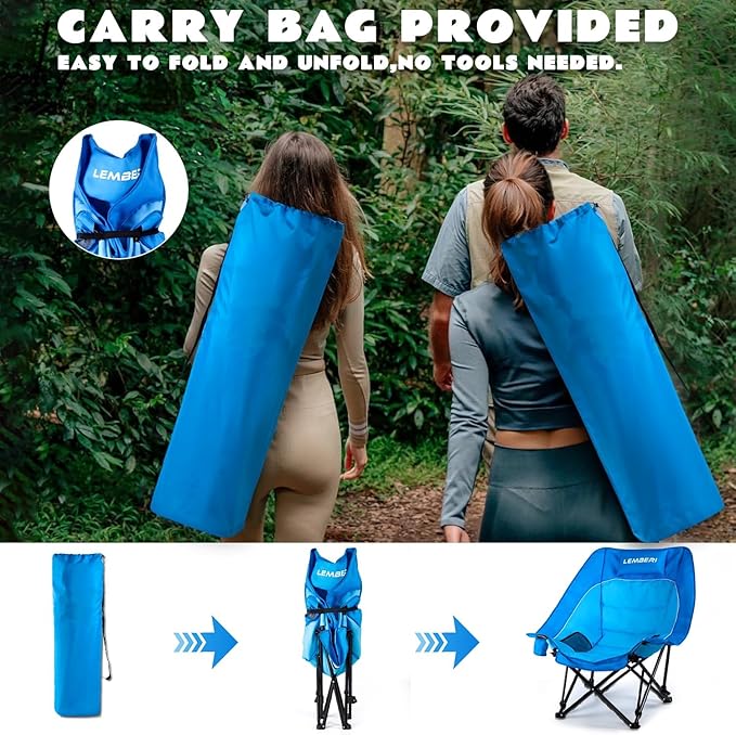 LEMBERI Oversized Heavy Duty Camping Chair for Adults500lbs Comfortable Folding Lawn ChairsLarge Outdoor Portable Chair with Cup HolderSide Pocket and Cooler Bag