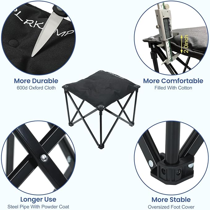 Padded Camping Stool 18 Inch Oversized Folding Camping Foot Rest 500lb Outdoor Camp Chair Footstool Portable Camping Ottoman w/Storage Net Carry Bag for Camping Gardening (1 Black)