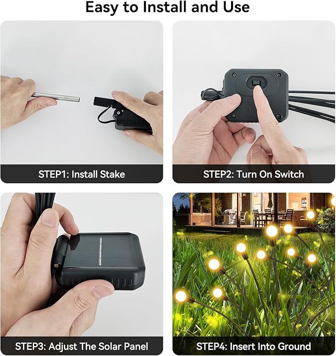 Solar Garden Lights Outdoor Waterproof 6 Pack 48 LED Swaying Light Firefly Light Outdoor Decor Lights for Garden Gifts for Pathway Party Christmas Decoration Warm White