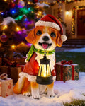 Christmas Dog Garden Statue with Solar Lantern – Santa Dog Figurine in Red Coat &amp Hat Outdoor Christmas Yard &amp Porch Decorations Balcony &amp Lawn Decor for Dog Lovers