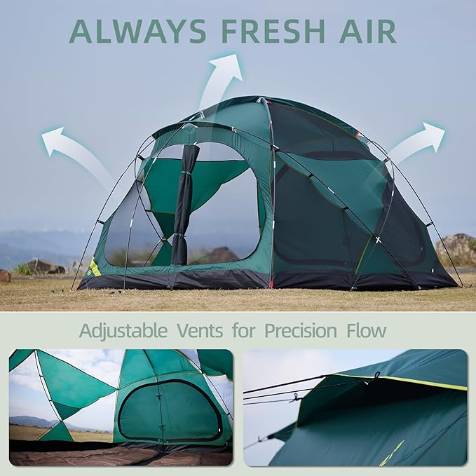 EchoSmile Tents for Camping Waterproof Windproof Tent with Multi-Pole 3-5 Person Spacious Dome Tent with Expandable Space for Shoes Packs &amp Wet Items Easy Setup Tent for Camping &amp Hiking