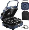 Propane Double Burner Two Burner Camp Stove 16000 BTU Portable Folding Gas Stove for Camping With grill grill pan and carry bag For camping home backyard canning frying turkey (Blue)