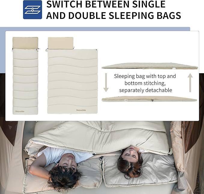 Naturehike Camping Sleeping Bag for Adults 36/54℉ Spliceable Double Sleeping Bag 3 Seasons Lightweight Waterproof Sleep Bags for Cold&ampWarm Weather
