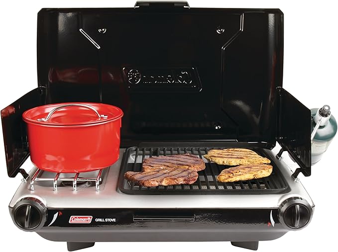 Coleman Tabletop 2-in-1 Camping Grill/Stove 2-Burner Propane Grill &amp Stove with Adjustable Burners &amp 20000 BTUs of Power Great for Camping Tailgating Grilling