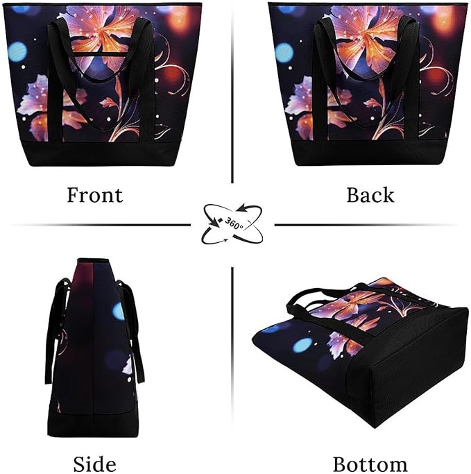 Insulated Shopping BagLarge Reusable Cooler Bags Cool Decorative FLowers Printed Foldable Shopping BagTravel Waterproof Shoulder Bag