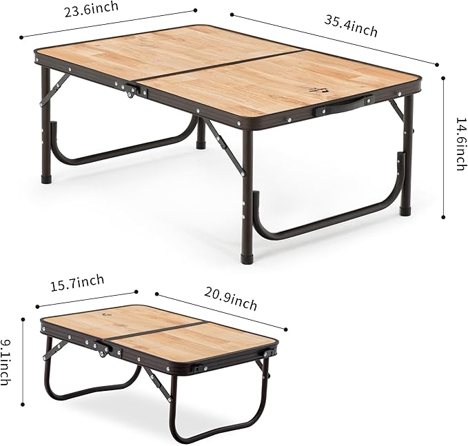 Naturehike Folding Camping Table Portable Tables with Adjustable Legs 35.4×23.6×14.6 Inch Foldable Camp Pinic Tables with Carry Bag for Outdoor Camping BBQ Travel - Large Wooden