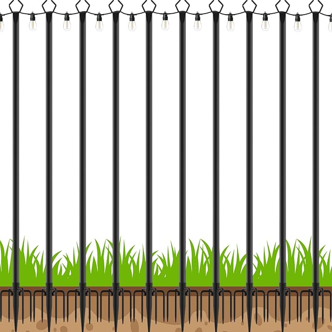 LETIANPAI 10 Pack String Light Poles10 Ft Metal Poles with Fork for Outdoor String LightsOutdoor Light Poles with ForkPoles/Post/Stand for Outside