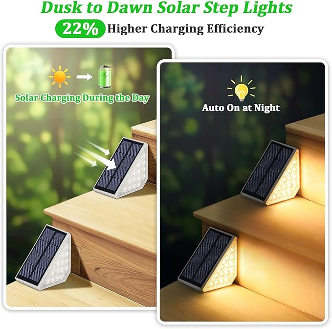Bosceos 12-Pack Solar Step Lights Upgraded 2 in 1 LED Solar Powered Stair Light Waterproof Outdoor Deck Lights with 2 Colors Solar Light for Outside Sidewalk Yard Patio Warm White &amp Cool White