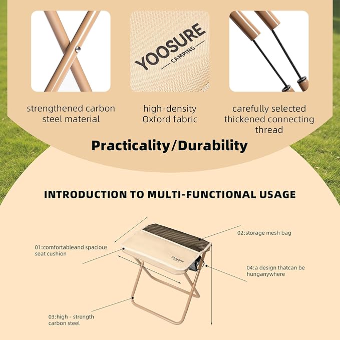 16 Extra Tall XL Portable Chair for Adults Collapsible Purse Chair Heavy Duty Camp Seat with 3 Storage Pockets for Fishing Hiking Gardening Lightweight Travel Purse Stool
