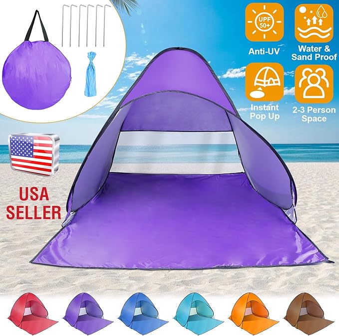 Beach Tent Pop Up Beach Tent Canopy Sun Shade Shelter Anti-UV Automatic Waterproof for 2-3 Person with Net Window Storage Bag Outdoor Camping Fishing Park Bea ch