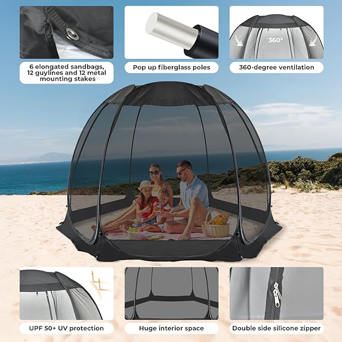 Alvantor Pop Up Screen Tent House Room Instant Outdoor Camping Canopy Sun Shelter Gazebo for Patio Backyard &amp Deck Privacy Tent(2-10 People 8'x8' 10'x10' 12'x12')