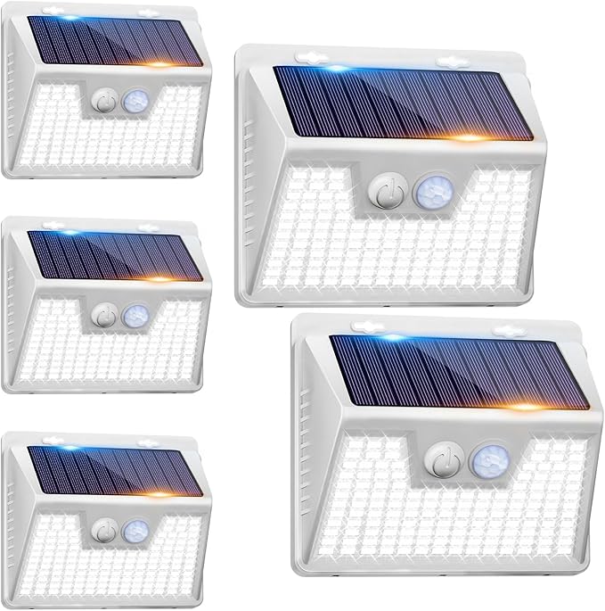 Peasur 5 Pack Solar Lights for Outside Motion Sensor Outdoor Lights 140LED Solar Security Lights 3 Working Modes Solar Lights Outdoor Waterproof for Outside Garden Yard Fence (White Frame)