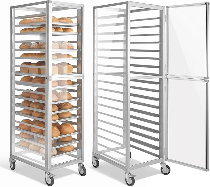 18 Tiers Aluminium Bun Pan Rack with Wheels NSF Commercial Bakery Racks for Kitchen Home Bread Baking Restaurant &amp Catering 18.5x24.6x70in