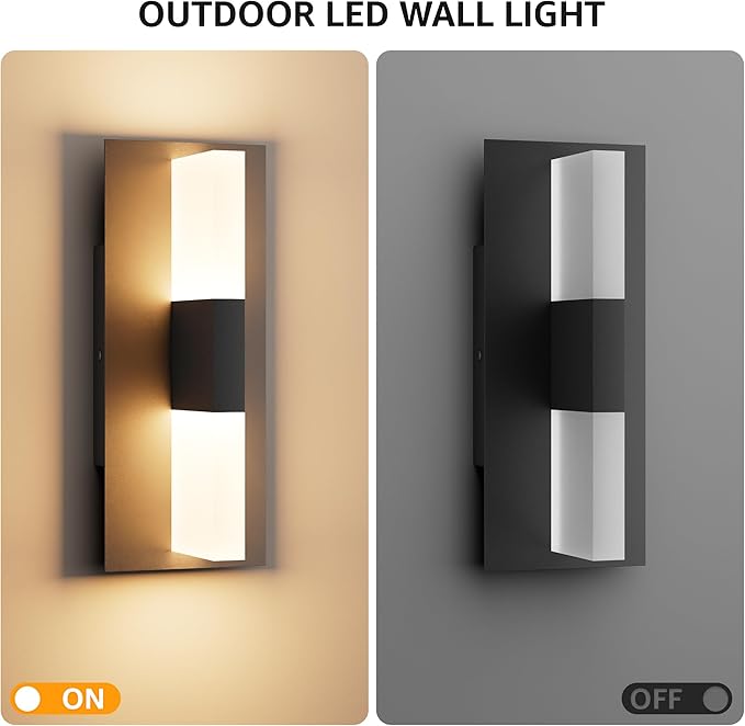 12.4 inches Outdoor Led Wall Light 30W 3000K Hardwired Porch &amp Patio Aluminum Sconces with Frosted Acrylic LampshadeIP65 Waterproof Exterior Wall Lamp for GarageFront Door(Black2Pack)