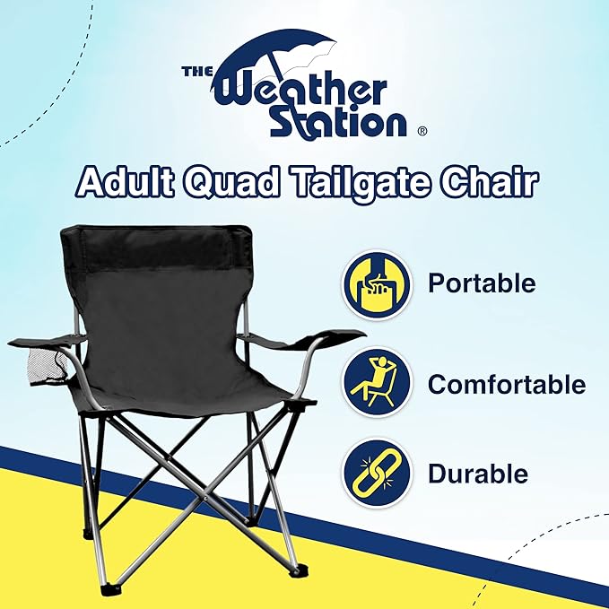 Weather Station Camping Chair Lightweight and Portable Outdoor Folding Tailgate Quad Chair with Cup Holder and Armrests
