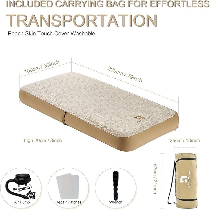 Twin Air Mattress with Hand Pump Inflatable Camping Bed Fast Inflation Portable Blow Up Single Mattress for Home Travel Guests Hiking Picnic Supports up to 1000 lbs