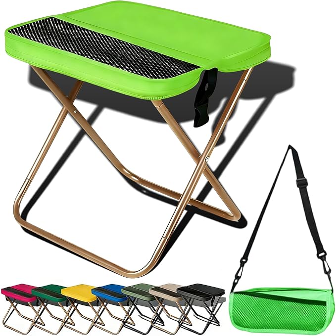 2026 Upgraded Large 12.2in Foldable Backpack Stool 265lbs Ultralight Portable Backpack Chair with Carry Bag Collapsible Stool for Hiking Camping &amp Fishing (Green-1 Small)