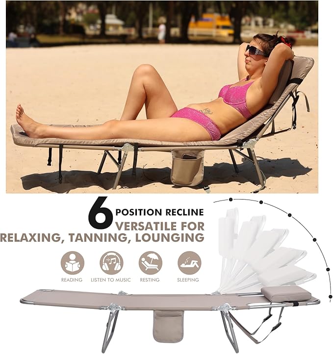 3 in 1 Women Comfort Backpack Beach Tanning Lounge Chair with Cushion Face Hole Softer Padded Adjustable Washable Layout Sun Chair for Adults Outside Reading Sunbathing Poolside 6 Position 2 Pack