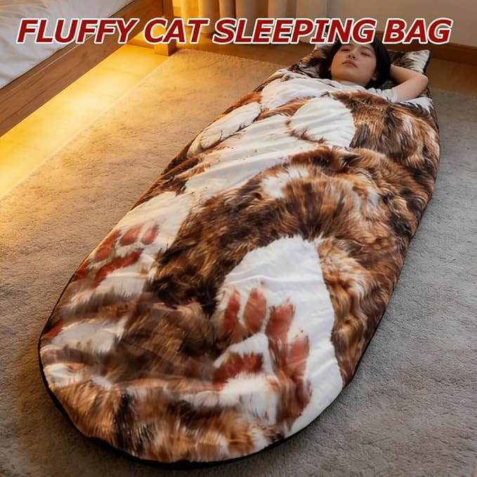 Cat Sleeping Bag for HumanFluffy Cat Sleeping Bag for AdultsPlush cat Envelope Sleeping BagsAdult Soft Sleeping Bags for CampingSleepovers &amp Home LoungingWashable Warm Blanket