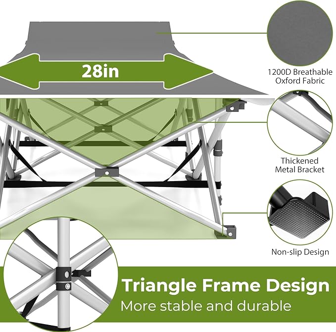 Camping Cots for Adults - Heavy Duty Folding Sleeping Cots with Carry Bag Double Layer Oxford Portable Travel Cots for Outdoor Camp Beach Home &amp Office (Silver Frame &amp Gray Pad 1PACK)
