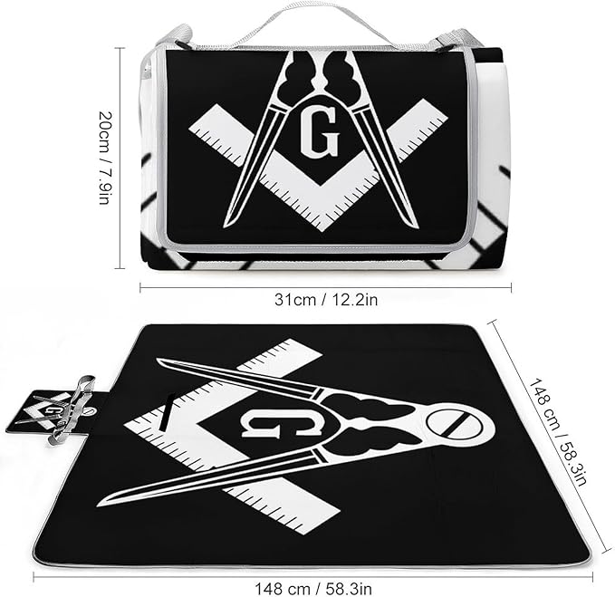 Masonic Faith Hope and Charity Freemason Logo Black Waterproof Outdoor Picnic Blanket Sandproof Beach Mat for Camping Hiking Grass Travelling