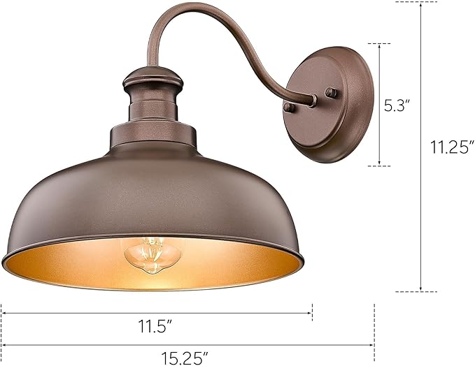 Outdoor Barn Light11.5 Inch Outdoor Wall Sconce Farmhouse Rustic Exterior Wall Mount LightsVintage Outside Lighting Fixture Industrial Garage Light Fit with E26 Socket(Oil-rubbed Bronze2Pack)