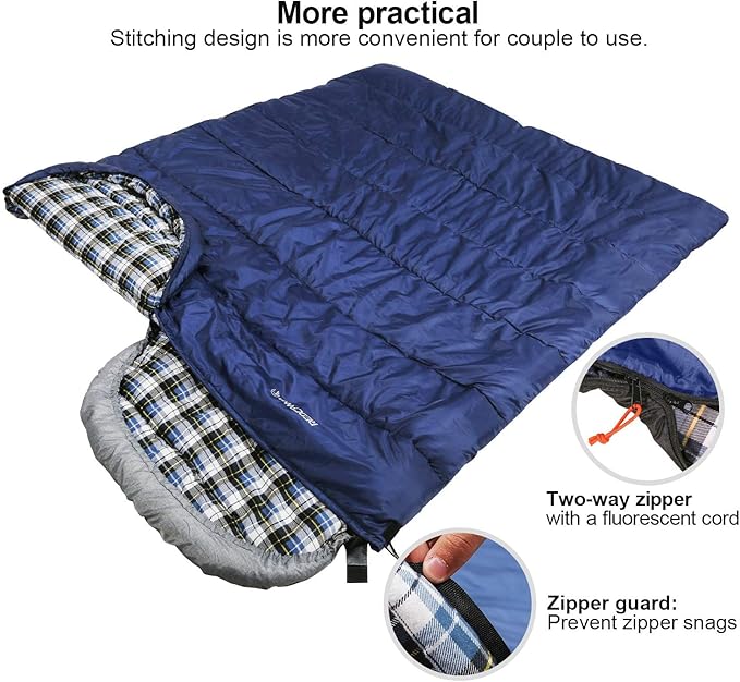 REDCAMP XL 32/41/50F Comfortable Cotton Flannel Sleeping Bag for Adults Envelope with Compression Sack Navy Blue 4lbs Filling (91 x35'')