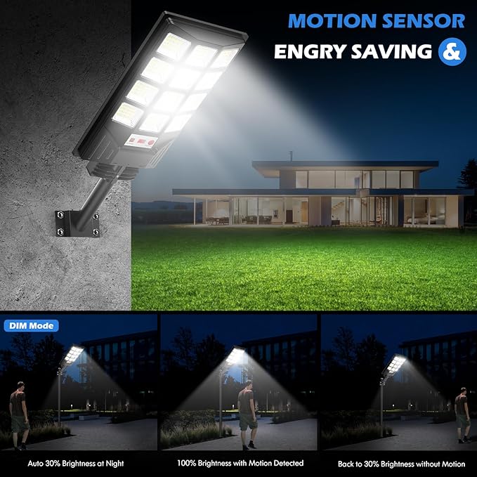 Brightever 4-Pack Solar Street Light Outdoor Waterproof Motion Sensor Solar Powered Light Dusk to Dawn LED Solar Parking Lot Flood Light for Outside Yard Garden Path
