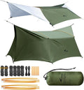 14ft Hammock Rain Fly Lightweight Waterproof Camping Tent Tarp with Doors and Dual Support Poles Bushcraft Tarp Shelter for Backpacking Hiking Camping