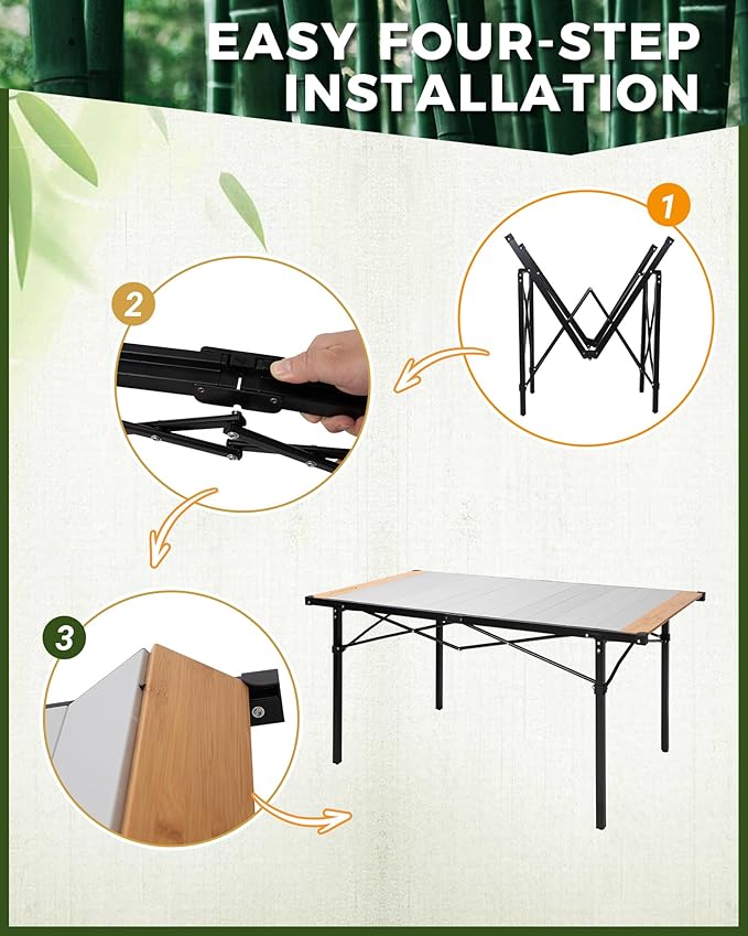 KingCamp Oversized Camping Folding Chair Heavy Duty 450 LBS with Lumbar Support&ampFolding Camping Table Aluminum Roll-Up Camp Table