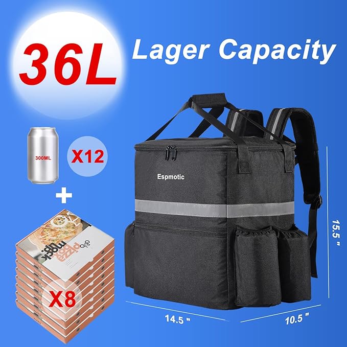Insulated Food Delivery Backpack - Large Capacity Leakproof with 4 Reinforced Cup Holders Optimized for Hot/Cold Food Delivery Ideal for Uber Eats DoorDash Postmates &amp More