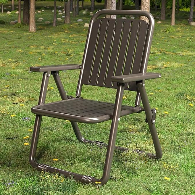 Foldable Outdoor Chair with Widening Armrests Portable Camping Beach Chair (Reinforced Coffee Color)