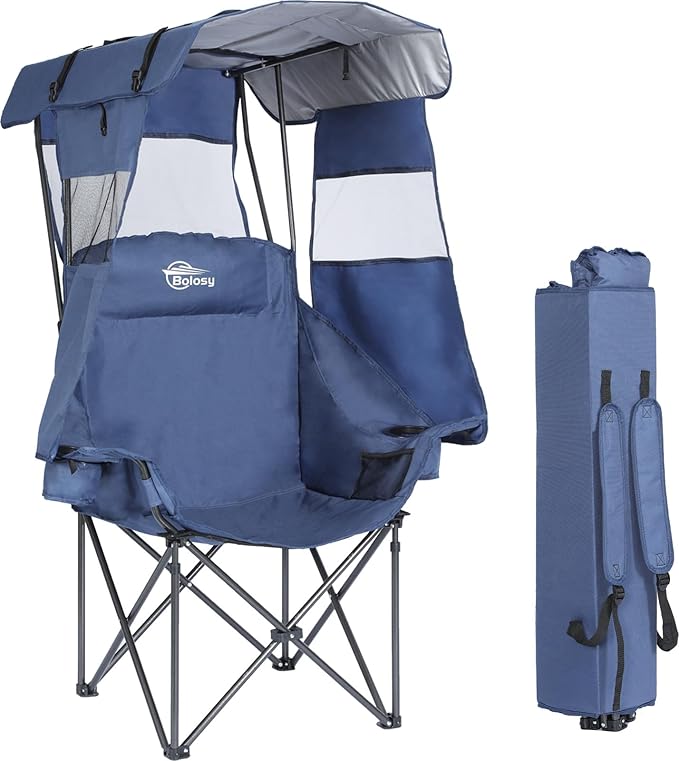 Camping Chair with Canopy Beach Chair with Canopy Shade Oversized Folding Canopy Chair for Camping Beach Picnics Fishing Sports - High Back Padded Headrest Cup Holder Pocket - Support 400 LBS