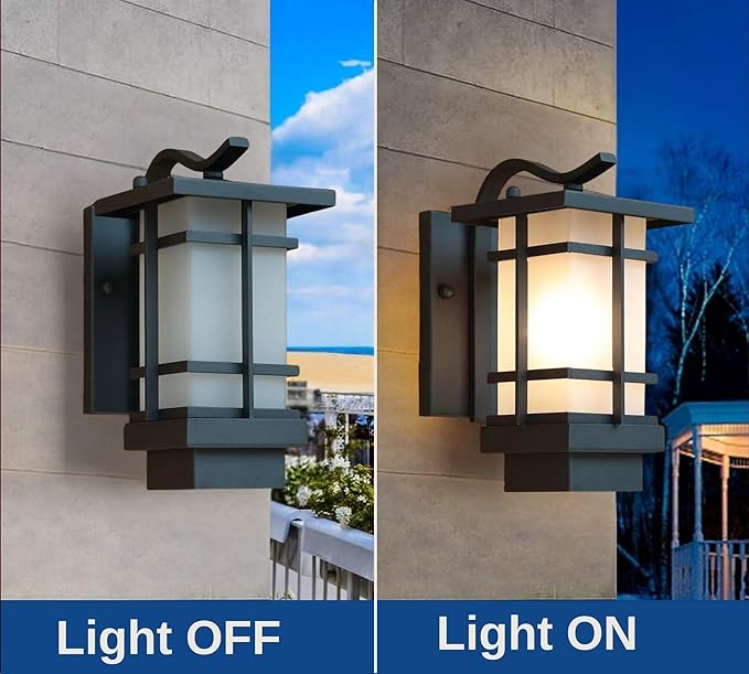 Outdoor Wall Light Fixtures Exterior Waterproof Lanterns Porch Sconces Wall Mounted Lighting with Modern Frosted Glass Black Aluminum Wall Lamps for Patio Front Door Entryway (TYPE_B 13.1inch)