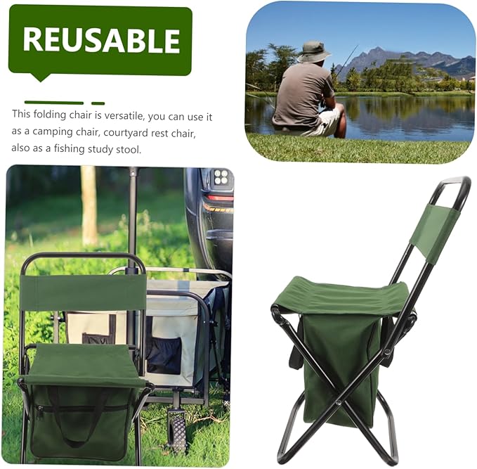 Yardwe Outdoor Folding Chairs Portable Chair Green Folding Chair Storage Bag for Fishing