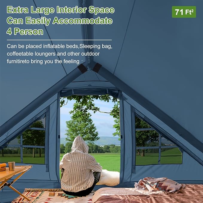 Inflatable Camping Tent2/4/6/8 Person Glamping Inflatable Tents with Awning Quick Setup Blow Up Tents with Pump Waterproof Oxford Inflatable House for Camping Air Glamping Hot Tents for Adult