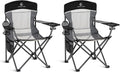 ALPHA CAMP 2PC Oversized Mesh Back Camping Folding Chair Heavy Duty Support 350 LBS Collapsible Steel Frame Quad Chair Padded Arm Chair with Cup Holder Portable for Outdoor (Black-2PC)