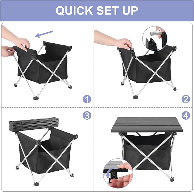 Grope Portable Camping Table Ultralight Aluminum Camp Table with Storage BagBeach Table for Sand with Carrying BagPrefect for OutdoorPicnicBBQCookingFestival (Black with Storage Bag-S)