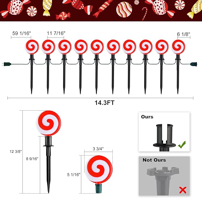 Ultimate Unicorn Christmas Decoration Lollipop Pathway Lights Pathway Lights Decoration Red Peppermint Lights Outdoor with Stakes LED Lollipop Lights for Pathway Yard Sidewalk Garden Rooftop
