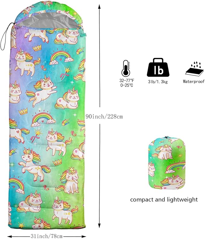 Kids Sleeping Bag for Boys GirlsRocket Moon Print-Lightweight Warm Portable Outdoor Indoor-Waterproof Cold Weather Resistant Sleeping Bag for Camping Hiking