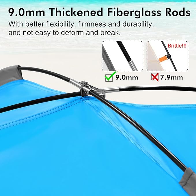WhiteFang Beach Tent Anti-UV Portable Sun Shade Shelter for 3/4/6/8 Person Extendable Floor with 3 Ventilating Mesh Windows Plus Carrying Bag Stakes and Guy Lines