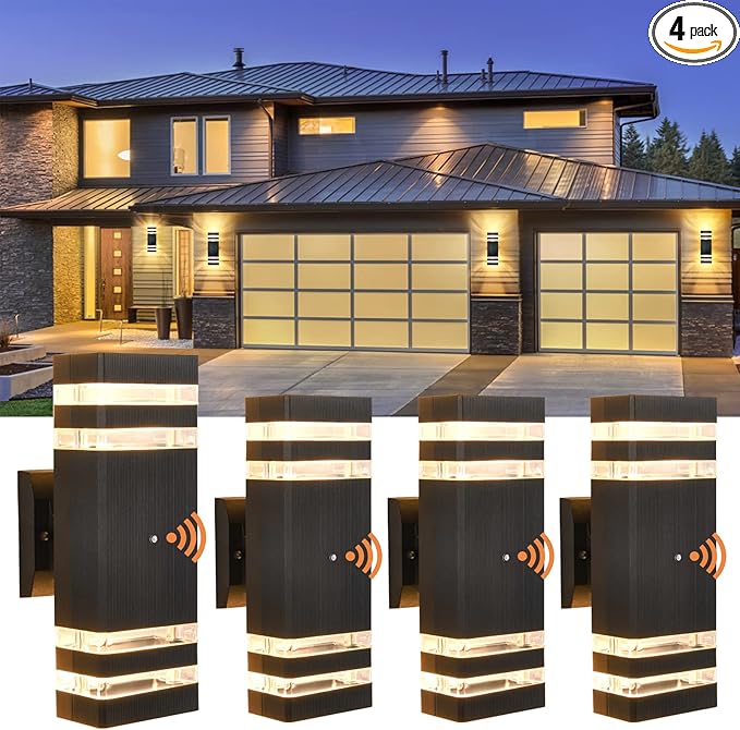 Dusk to Dawn Outdoor Wall Lights 4 Pack Up and Down Outdoor Lights for House Waterproof Aluminum Exterior Lighting Fixtures for Porch Garage Patio