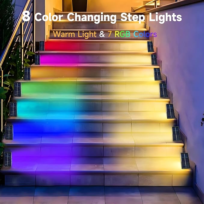 Solar Step Deck Lights Outdoor: CIYOYO 6 Pack Solar Step Light Waterproof Warm White/7 RGB Color Glow Solar Fence Lights for Patio Stairs Post Pathway Porch Driveway Garden Decor